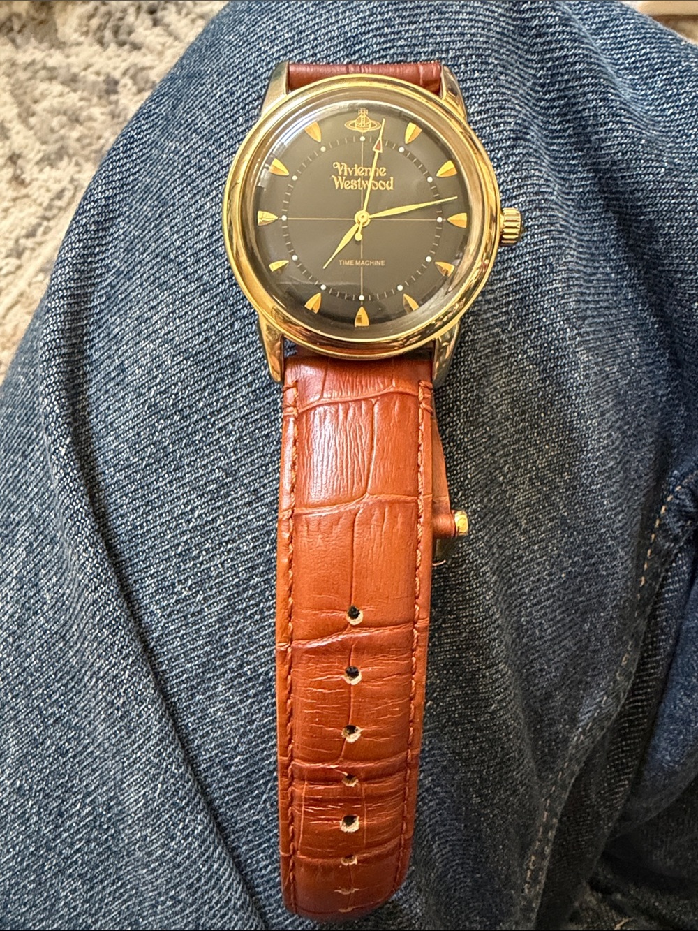 Vivienne Westwood Gold Case Watch with Brown Leather Strap